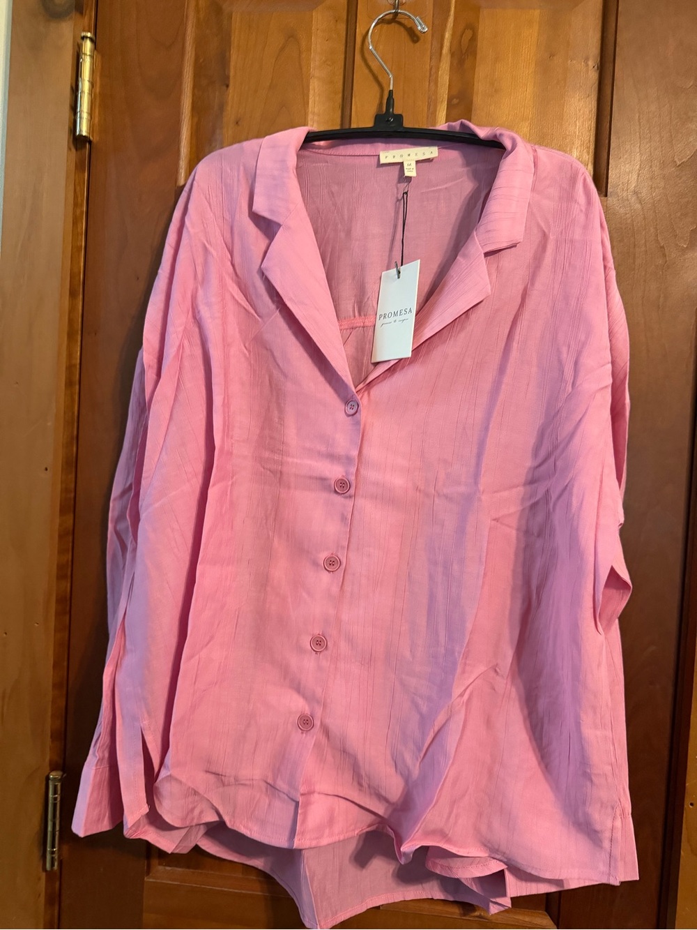 Promesa Rose-Pink Lightweight Button Front Blouse